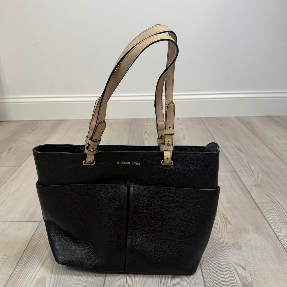 Michael Kors Bedford Tote Handbag Black Pebble Leather Shoulder Purse w/ Pockets - Picture 7 of 16